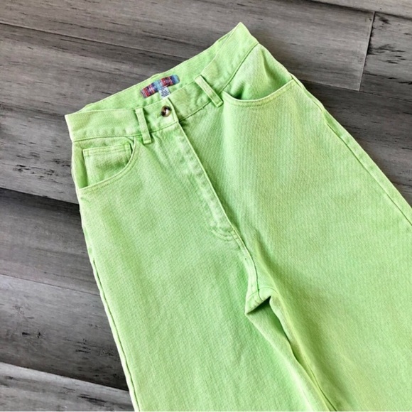 Urban Outfitters ‘Lena’ High Rise Wide Leg Pants in Lime - Picture 3 of 10